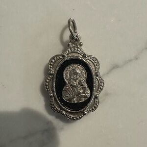 Elegant Silver-tone Madonna Mary Jesus Pendant locket with Black Accents